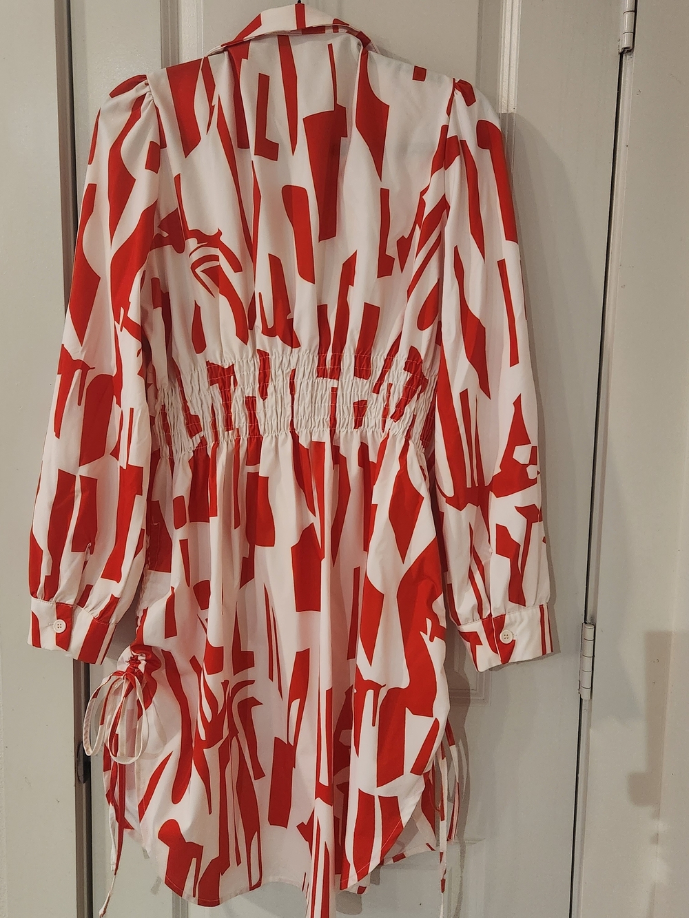 Red and White Abstract Print Kids Dress